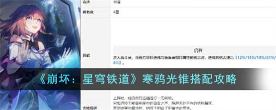 崩坏星穹铁道寒鸦光锥怎么搭配 崩坏星穹铁道寒鸦光锥搭配攻略