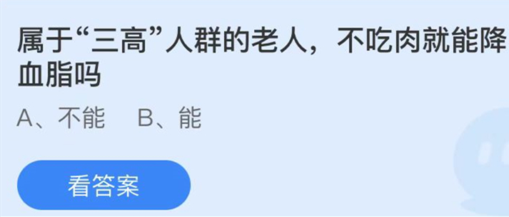 蚂蚁庄园：属于三高人群的老人不吃肉能降血脂吗